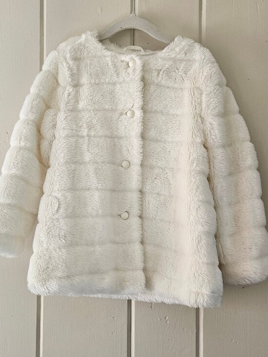 Janie and Jack Other - Janie and Jack Bonjour Cream Faux Fur Channel Quilted Jacket Coat Size 3 to 4
